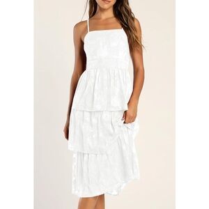 White jacquard floral tiered mini dress, NWT